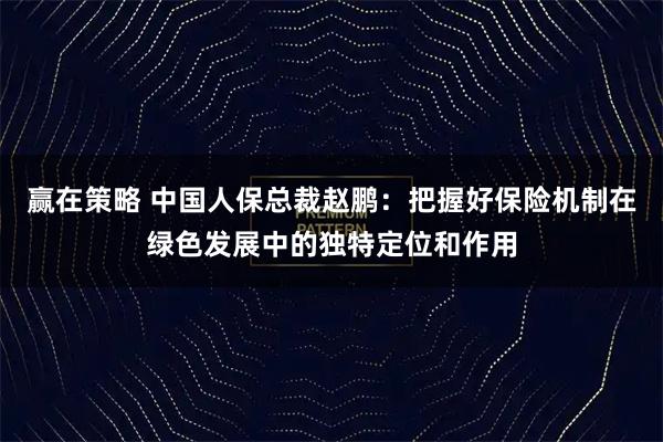 赢在策略 中国人保总裁赵鹏：把握好保险机制在绿色发展中的独特定位和作用